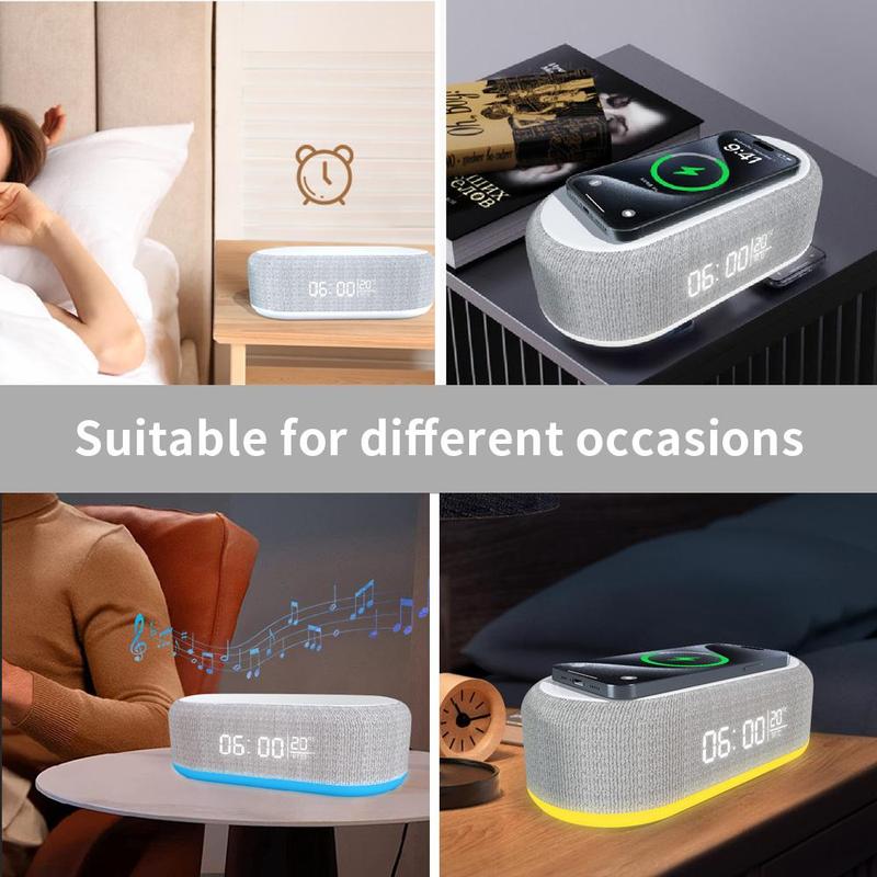 Multifunctional 6-in-1 Desktop Speaker, Creative Night Light with Alarm Clock, Wireless Charger Speaker, Bluetooth-compatible Speaker for Home Office - 5